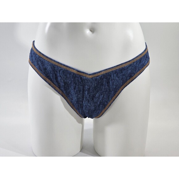 MDS Women's L We Wore What Delilah Denim Flatlock Bikini Bottom High Cut V NEW - Picture 1 of 4